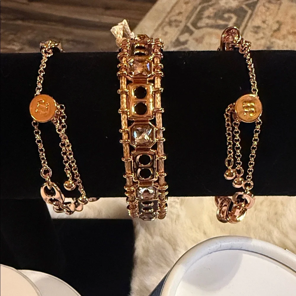 Rose Gold Crystal Link Bracelet Set - Women Jewelry - Picture 3 of 5